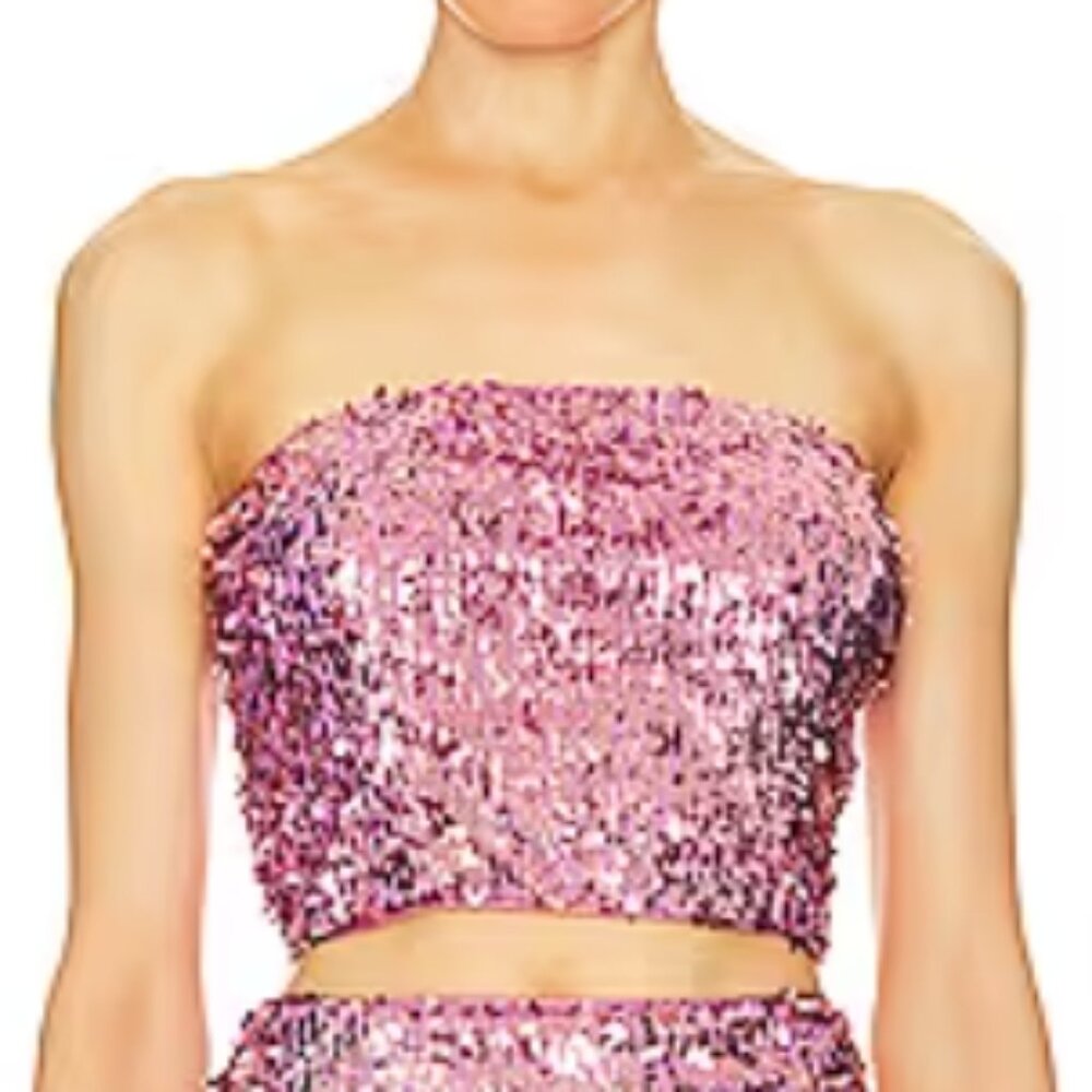 NWT ROTATE BIRGER CHRISTENSEN Emili strapless cropped sequined tulle top